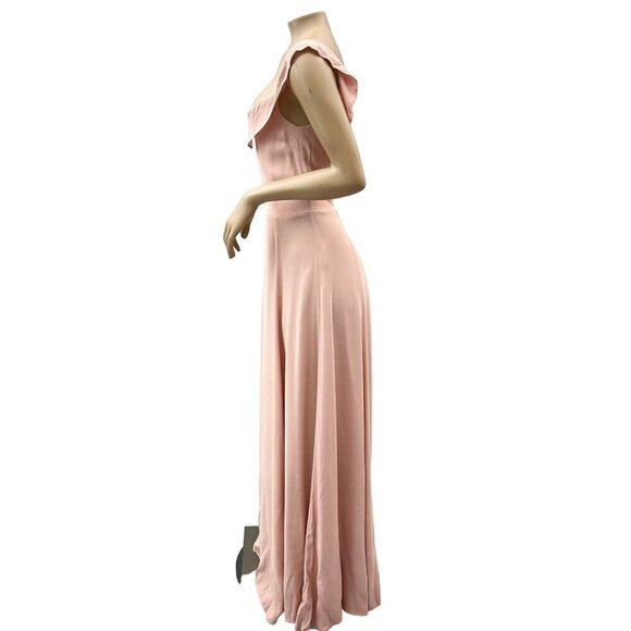 Reformation Verbena Off the Shoulder Ruffle Gown Short Sleeve Blush Pink Size 4 - Picture 12 of 14